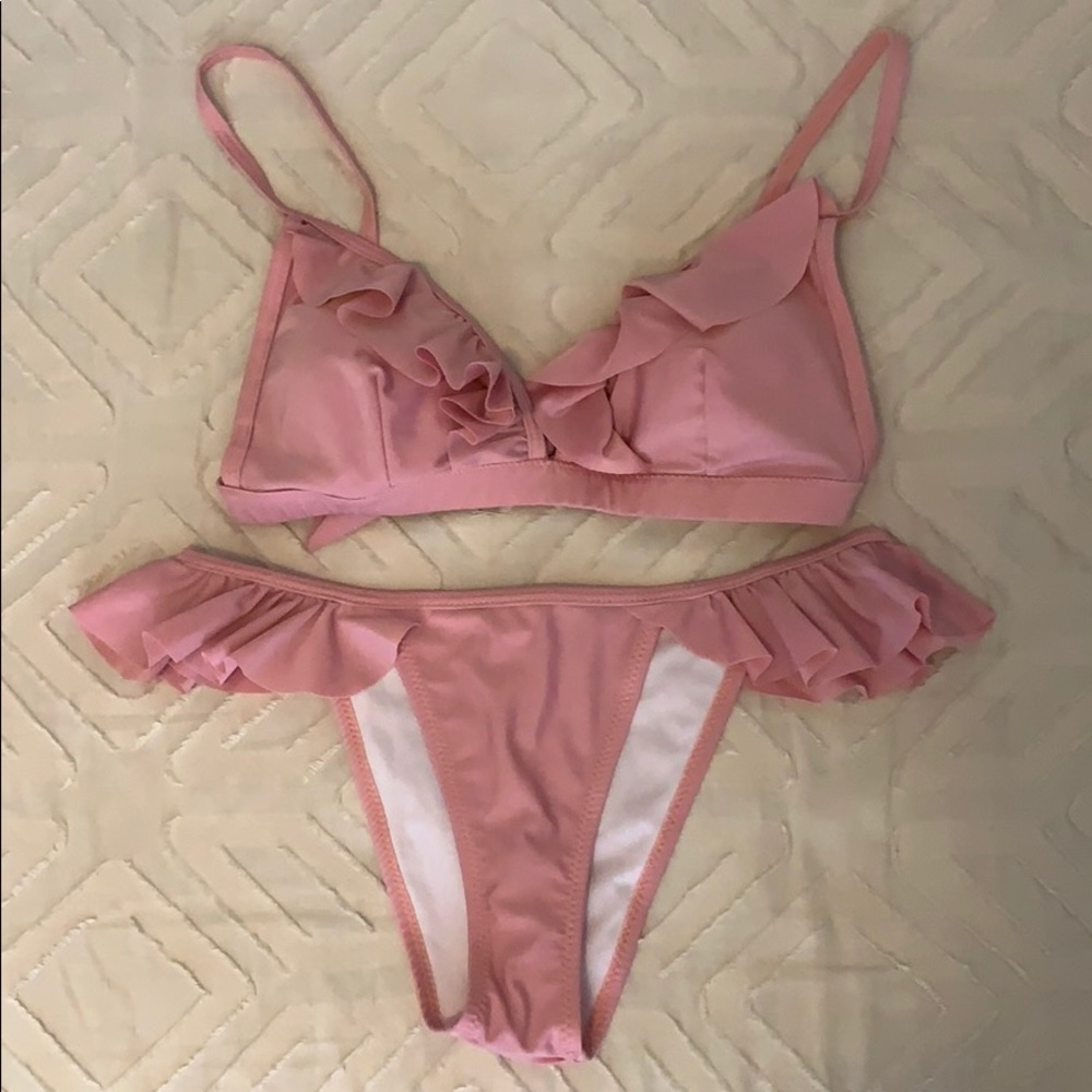 Pink ruffle bikini